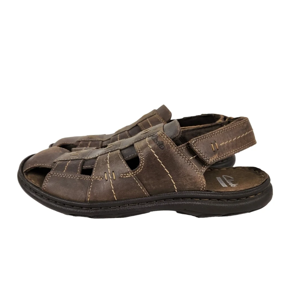 Clarks Collection Brigham Cove Dark Brown Leather Fisherman Sandals Men's Size 8